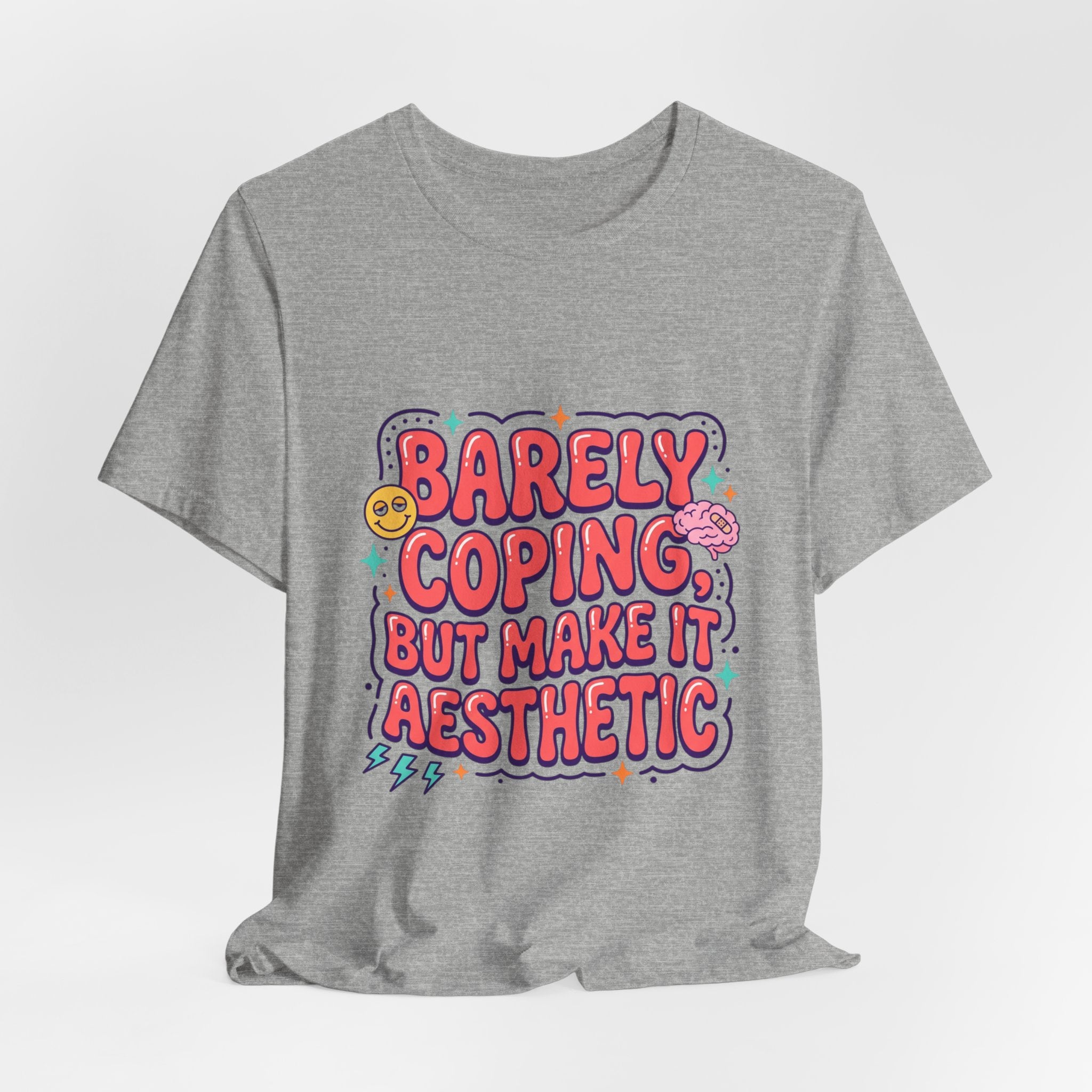 Barely Coping But Make It Aesthetic Tee | mental health humor, retro wavy text