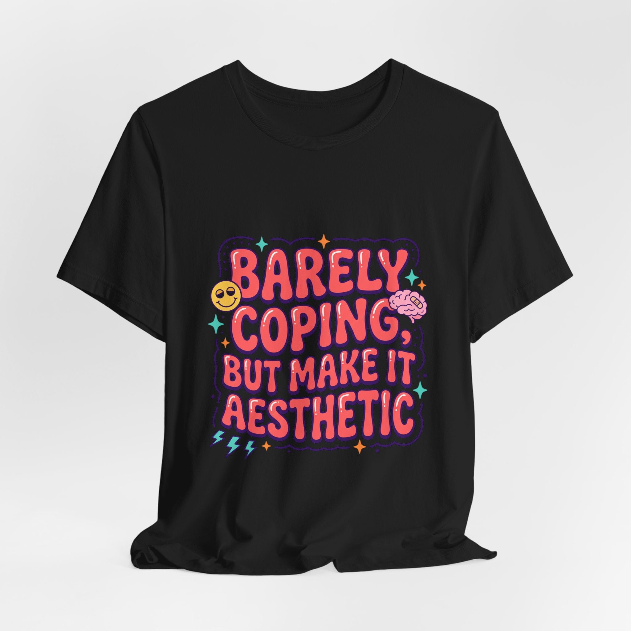 Barely Coping But Make It Aesthetic Tee | mental health humor, retro wavy text