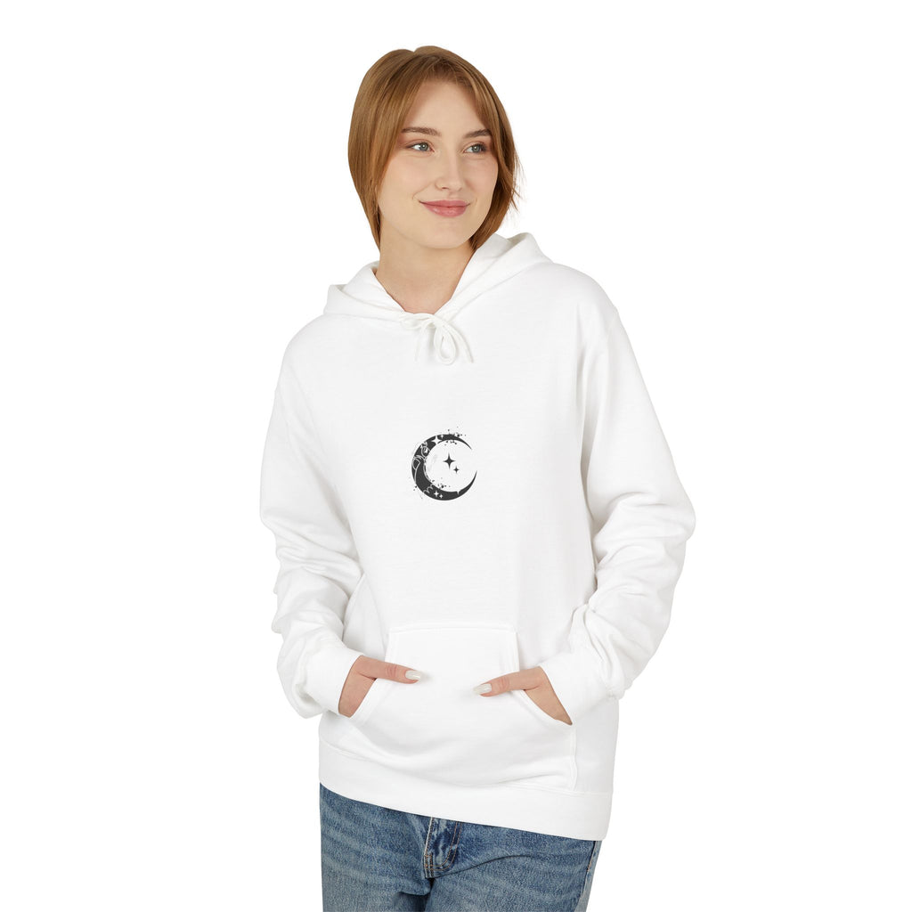 Shooting Stars Moon Hoodie — Minimal Celestial Graphic Pullover