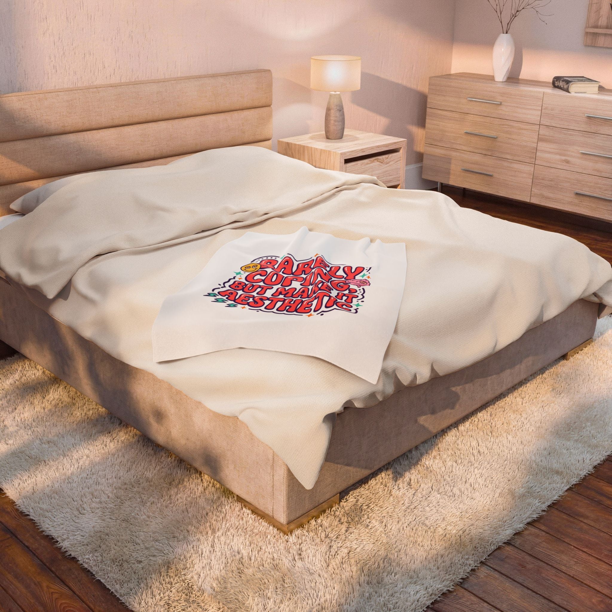 Barely Coping But Make It Aesthetic Velveteen Blanket | mental health humor, wellness sarcasm