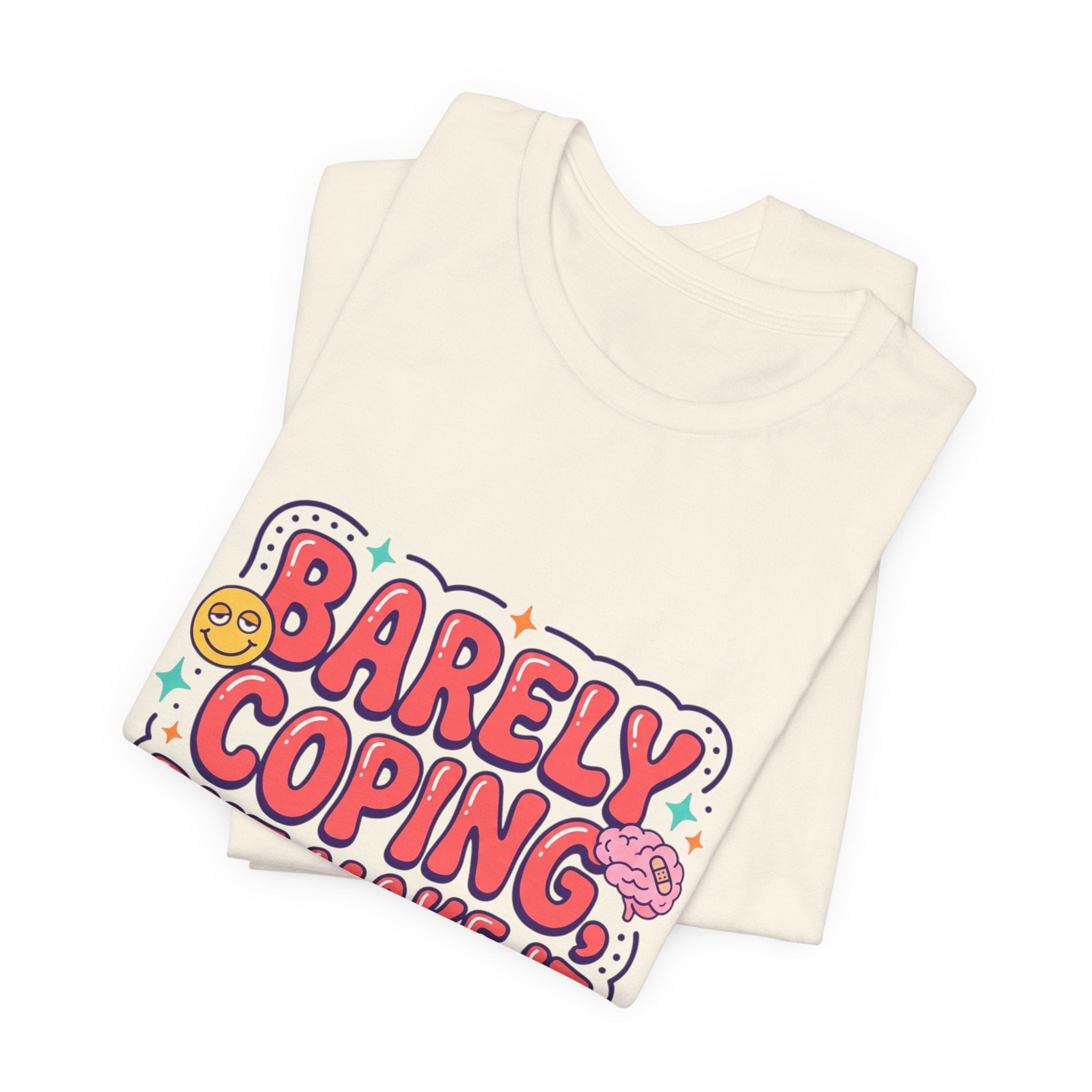 Barely Coping But Make It Aesthetic Tee | mental health humor, retro wavy text