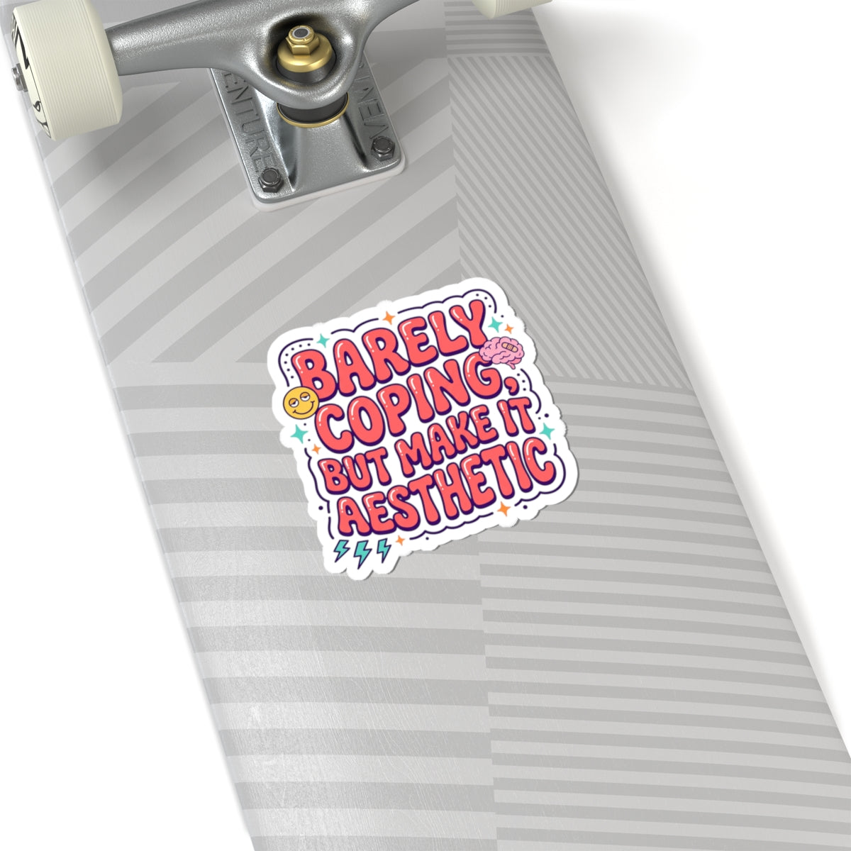 Barely Coping But Make It Aesthetic Sticker | mental health humor, retro wavy text
