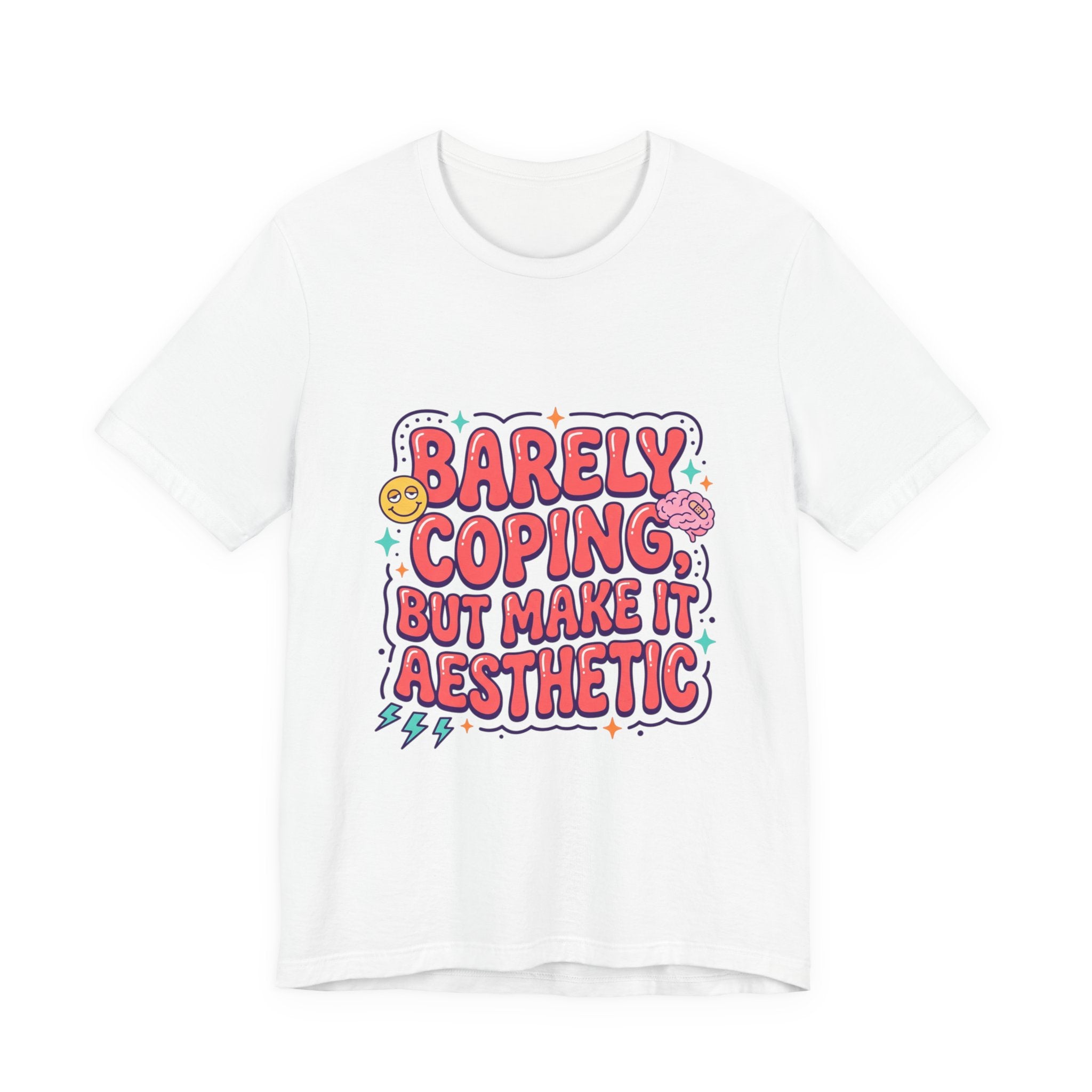 Barely Coping But Make It Aesthetic Tee | mental health humor, retro wavy text