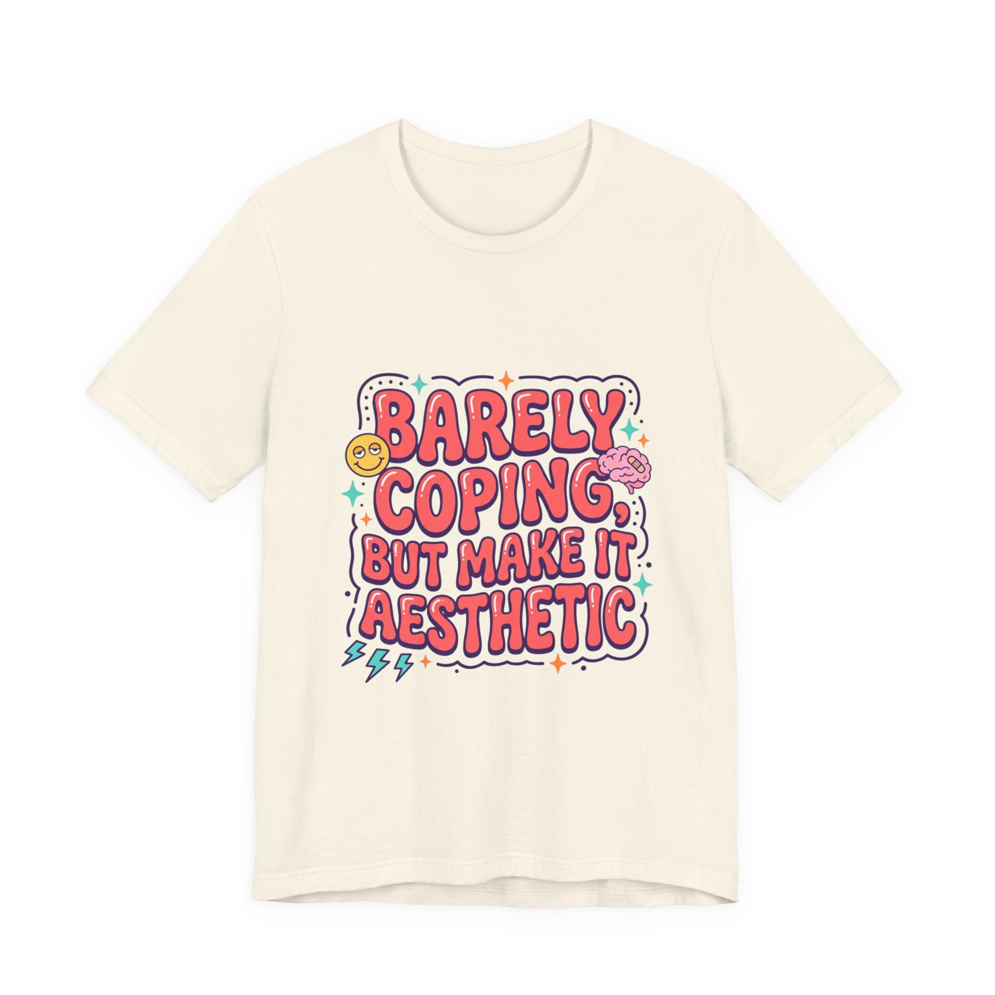 Barely Coping But Make It Aesthetic Tee | mental health humor, retro wavy text