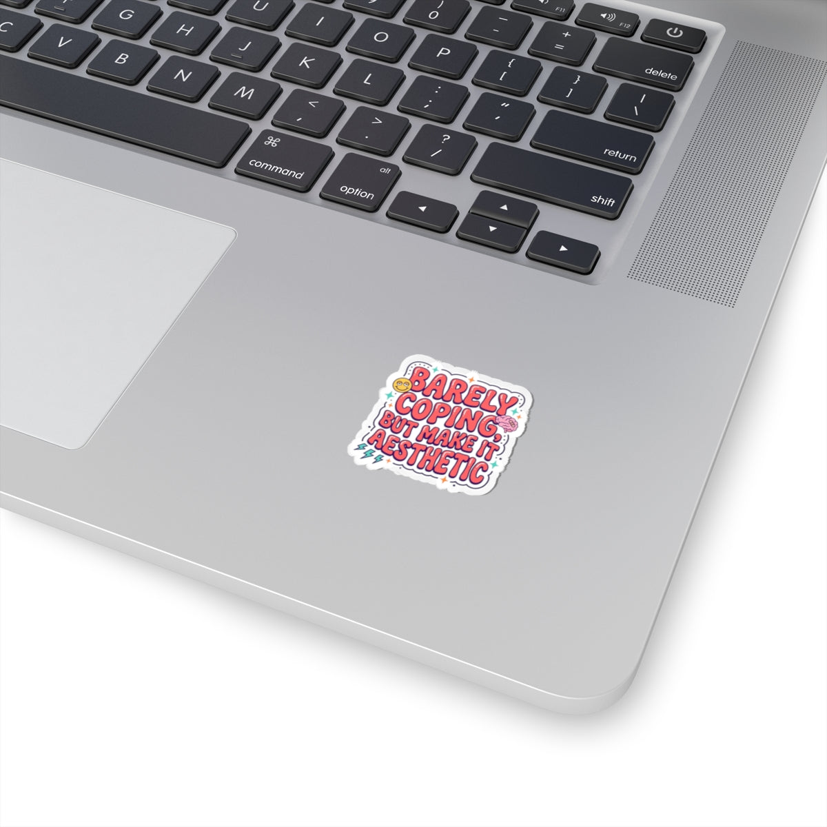 Barely Coping But Make It Aesthetic Sticker | mental health humor, retro wavy text