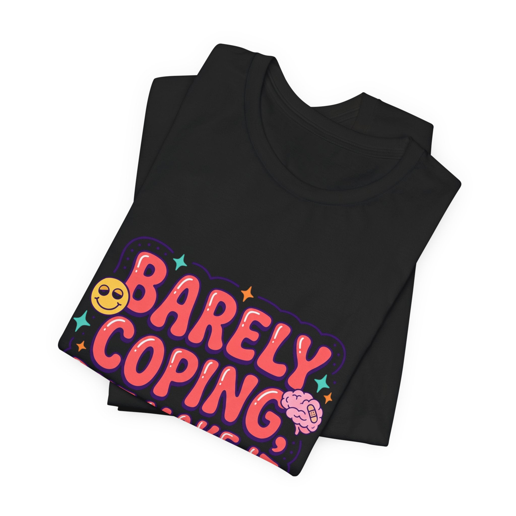 Barely Coping But Make It Aesthetic Tee | mental health humor, retro wavy text