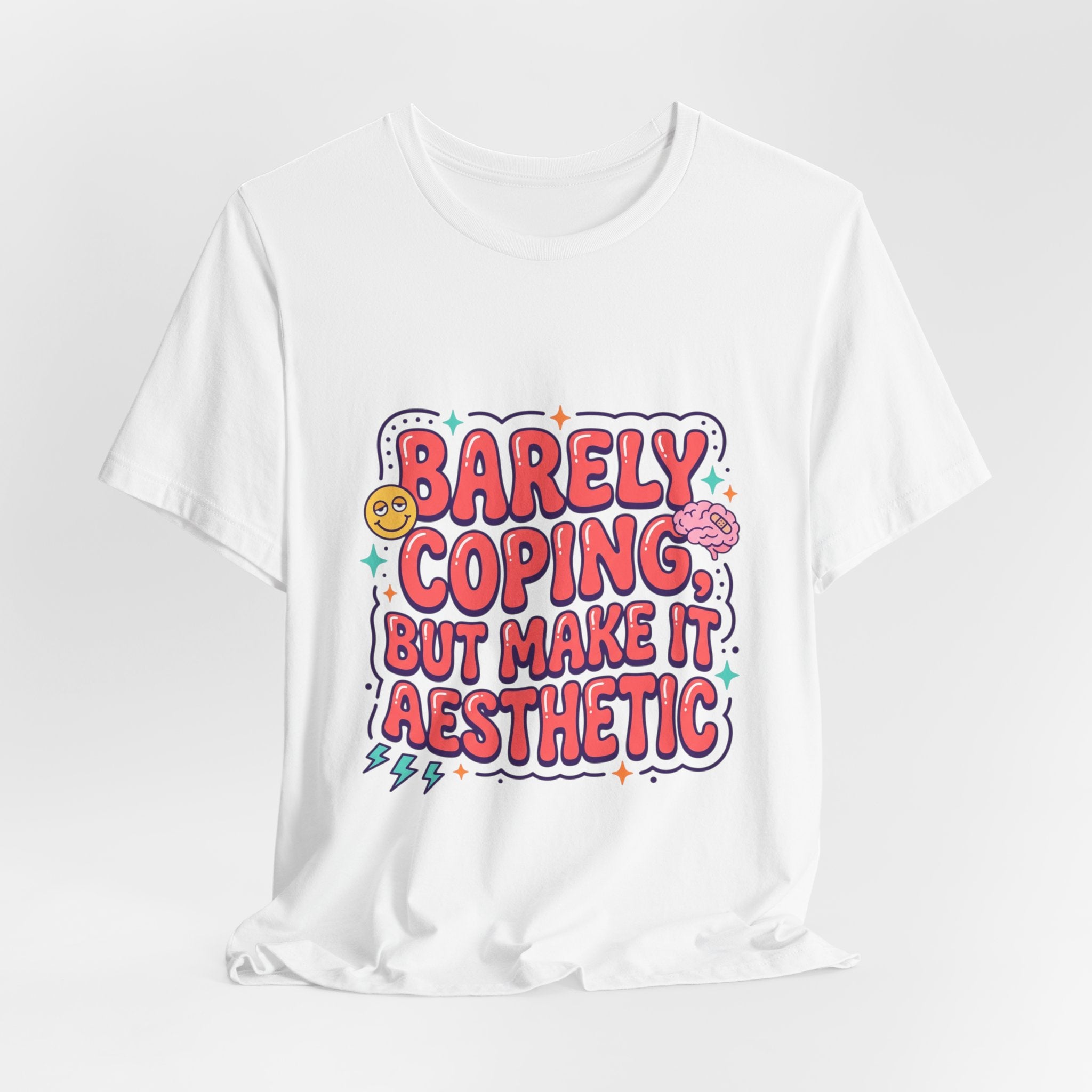 Barely Coping But Make It Aesthetic Tee | mental health humor, retro wavy text