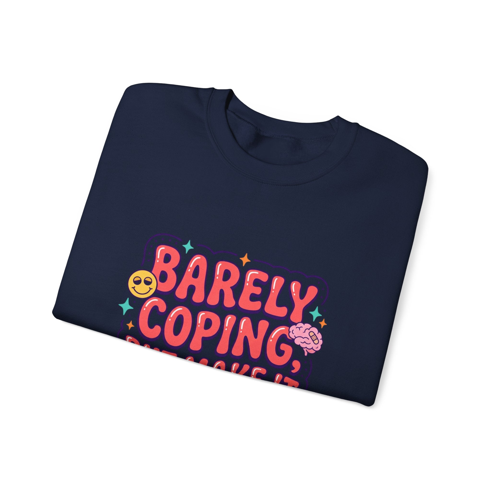 Barely Coping But Make It Aesthetic Sweatshirt | mental health humor, retro wavy text