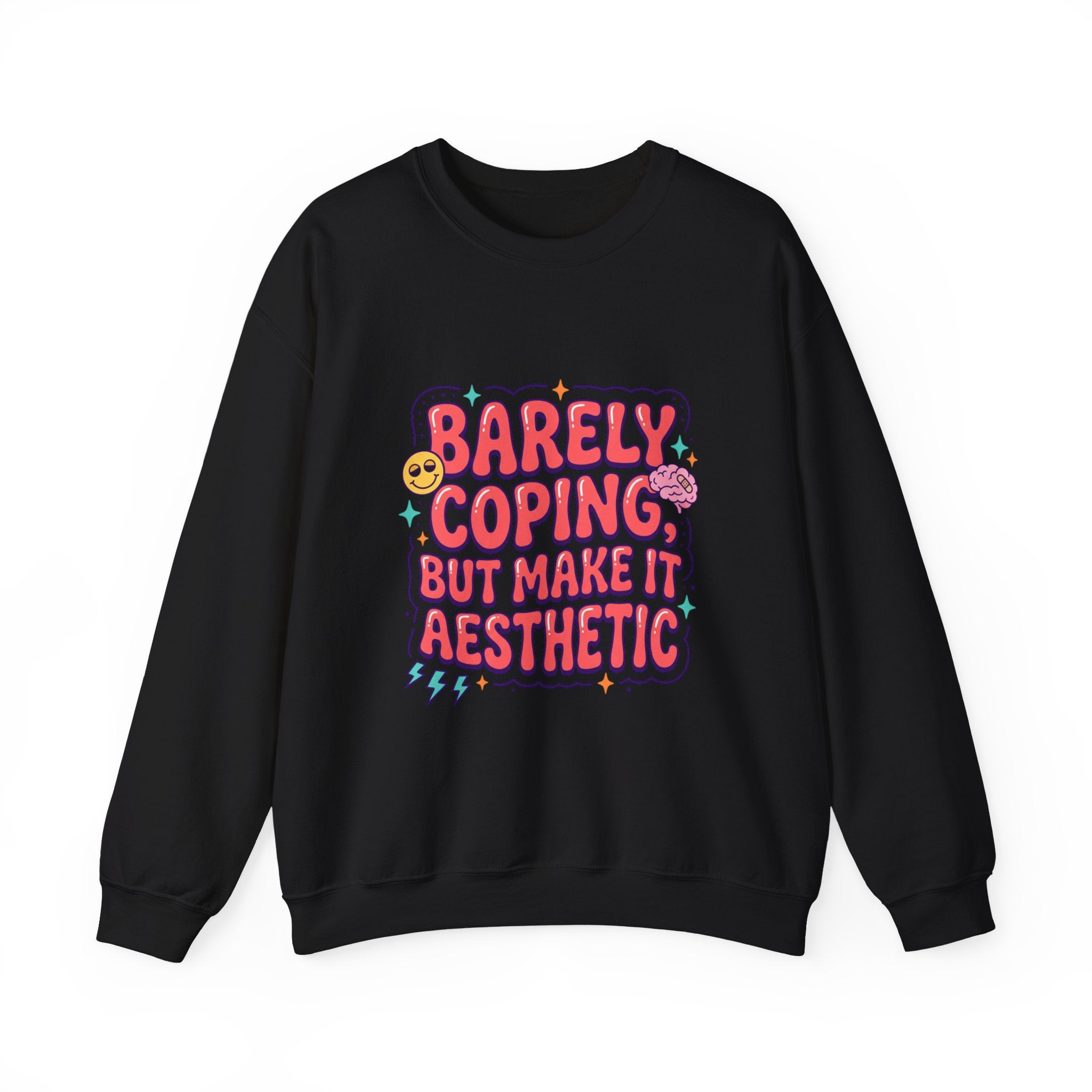 Barely Coping But Make It Aesthetic Sweatshirt | mental health humor, retro wavy text