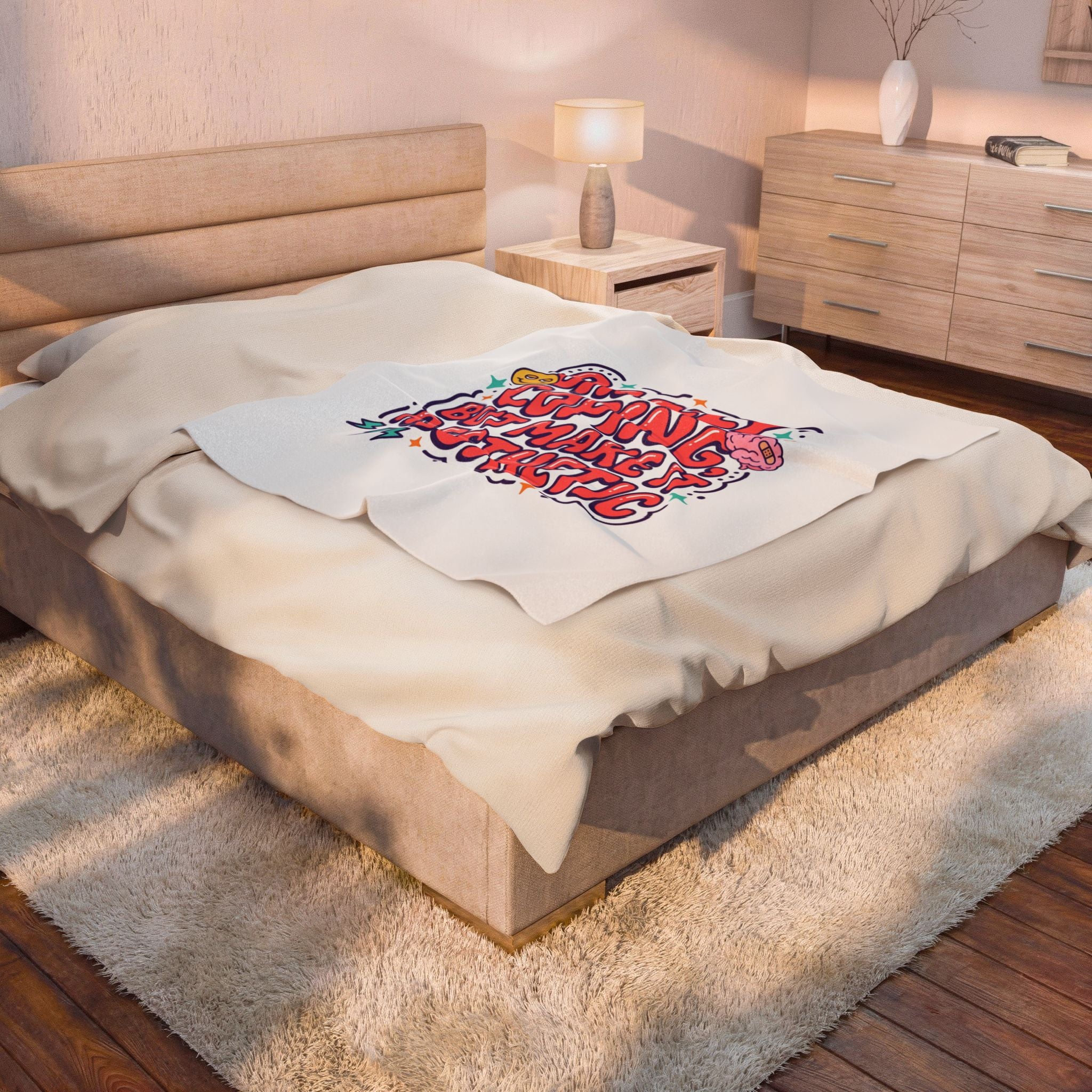 Barely Coping But Make It Aesthetic Velveteen Blanket | mental health humor, wellness sarcasm