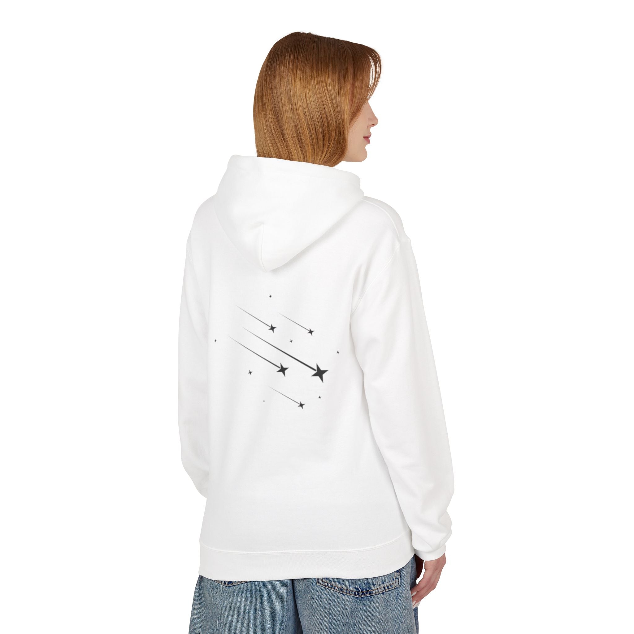 Shooting Stars Moon Hoodie — Minimal Celestial Graphic Pullover