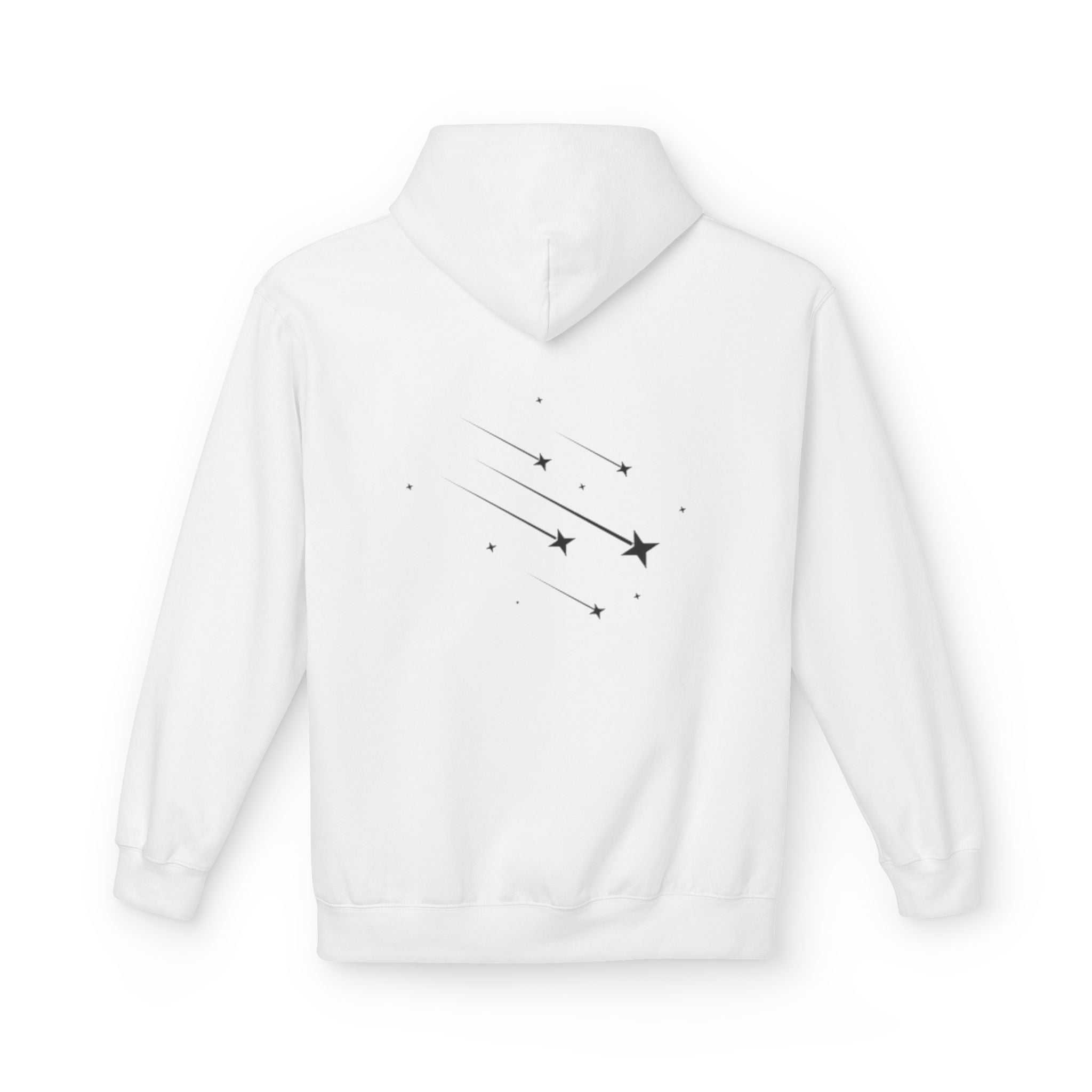 Shooting Stars Moon Hoodie — Minimal Celestial Graphic Pullover