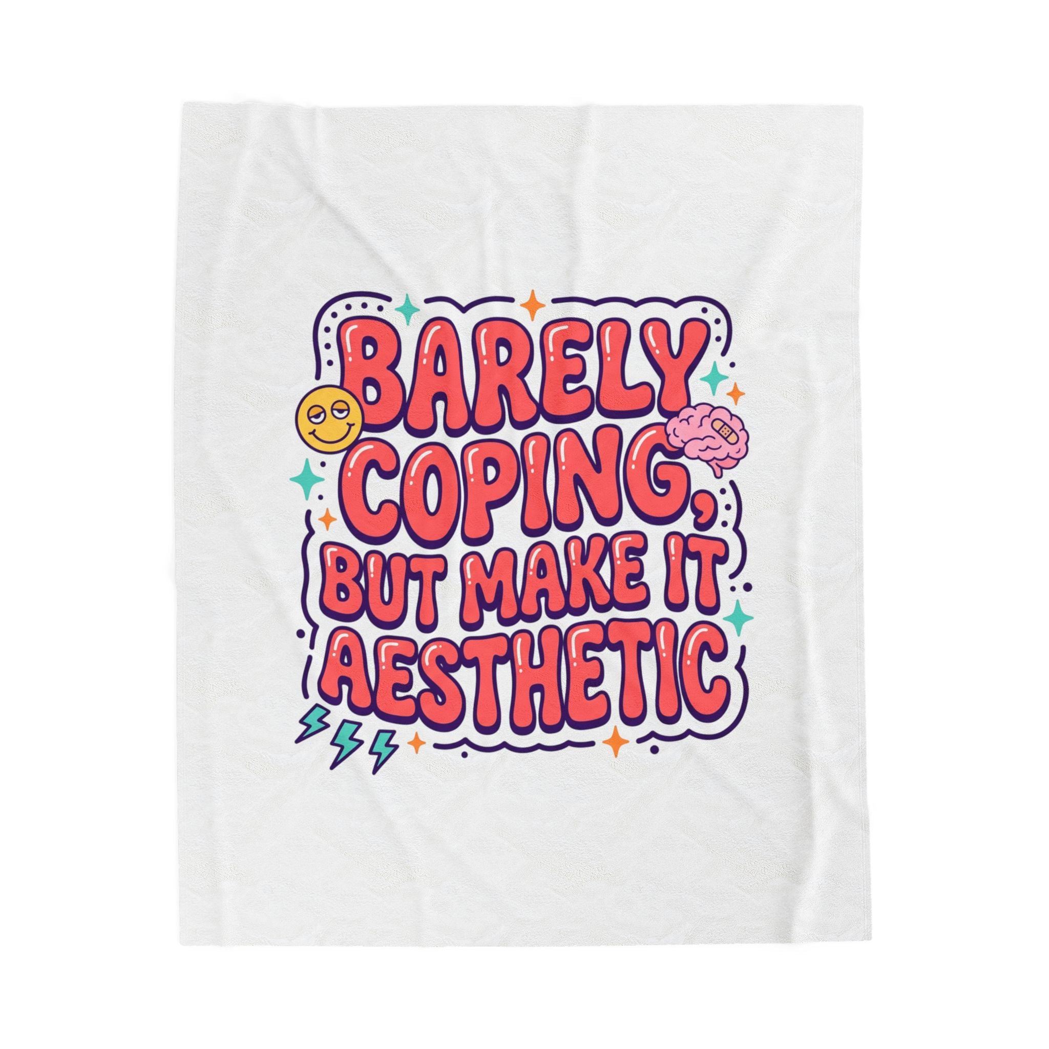 Barely Coping But Make It Aesthetic Velveteen Blanket | mental health humor, wellness sarcasm