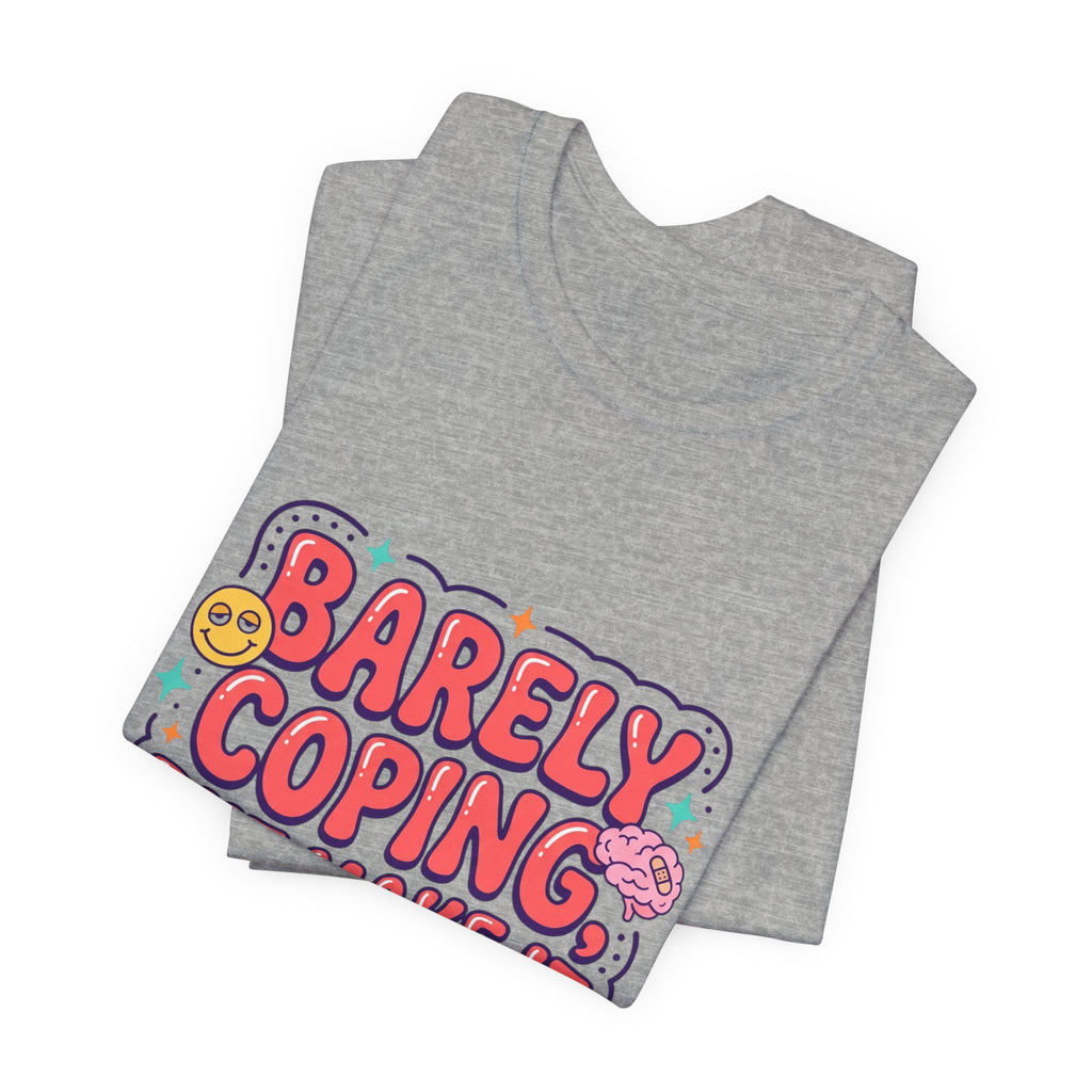 Barely Coping But Make It Aesthetic Tee | mental health humor, retro wavy text