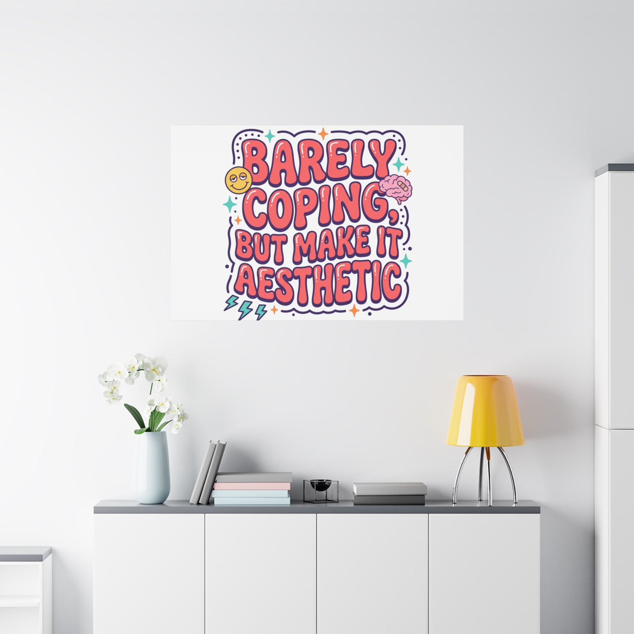 Barely Coping But Make It Aesthetic Canvas | mental health humor, wellness sarcasm