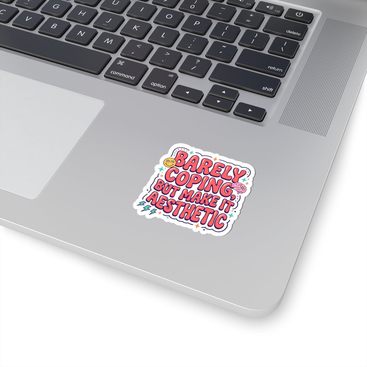 Barely Coping But Make It Aesthetic Sticker | mental health humor, retro wavy text