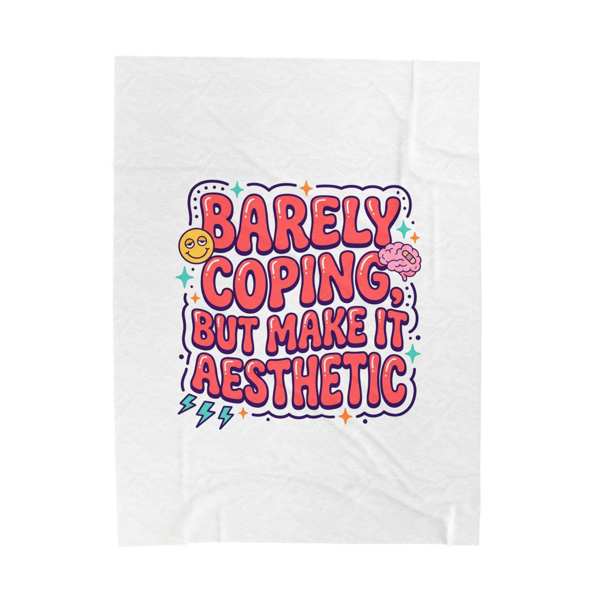 Barely Coping But Make It Aesthetic Velveteen Blanket | mental health humor, wellness sarcasm