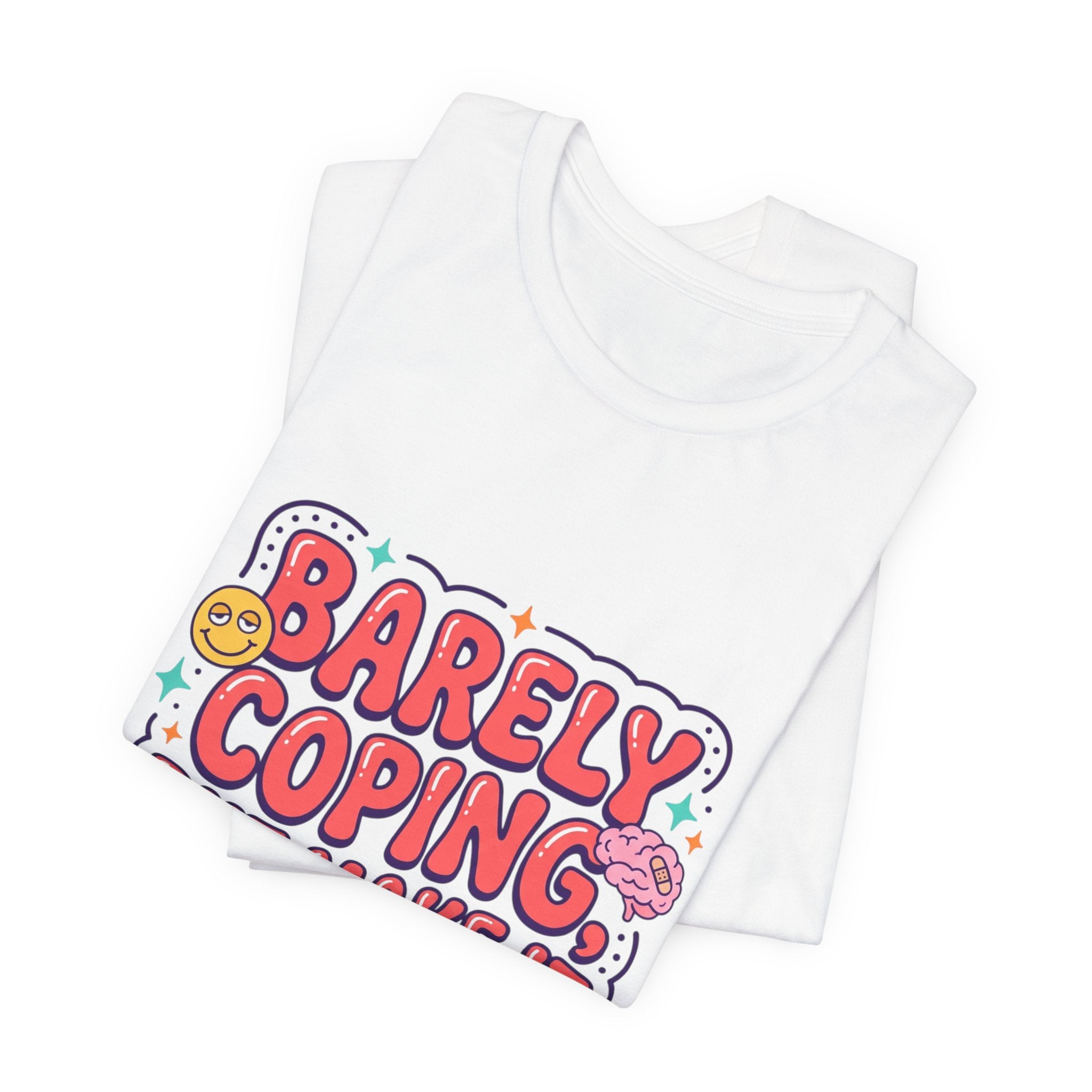 Barely Coping But Make It Aesthetic Tee | mental health humor, retro wavy text