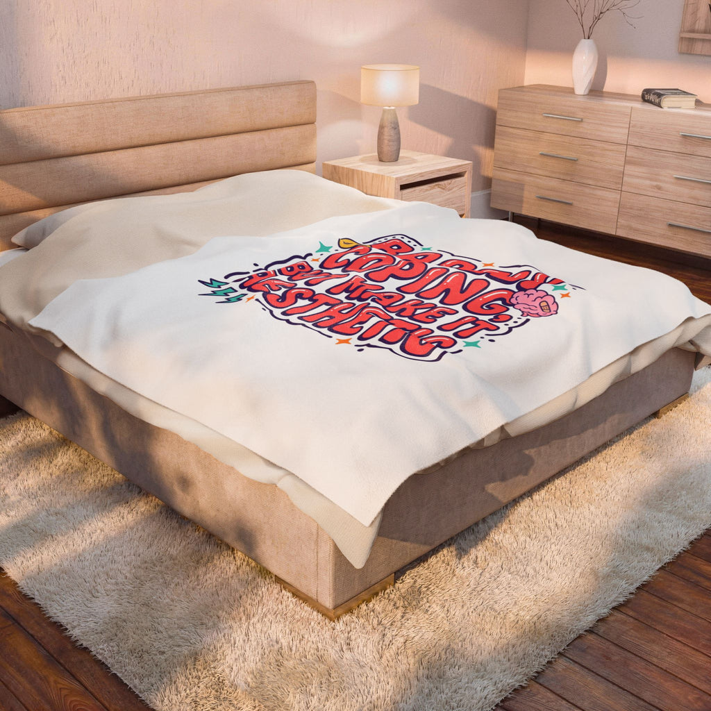 Barely Coping But Make It Aesthetic Velveteen Blanket | mental health humor, wellness sarcasm