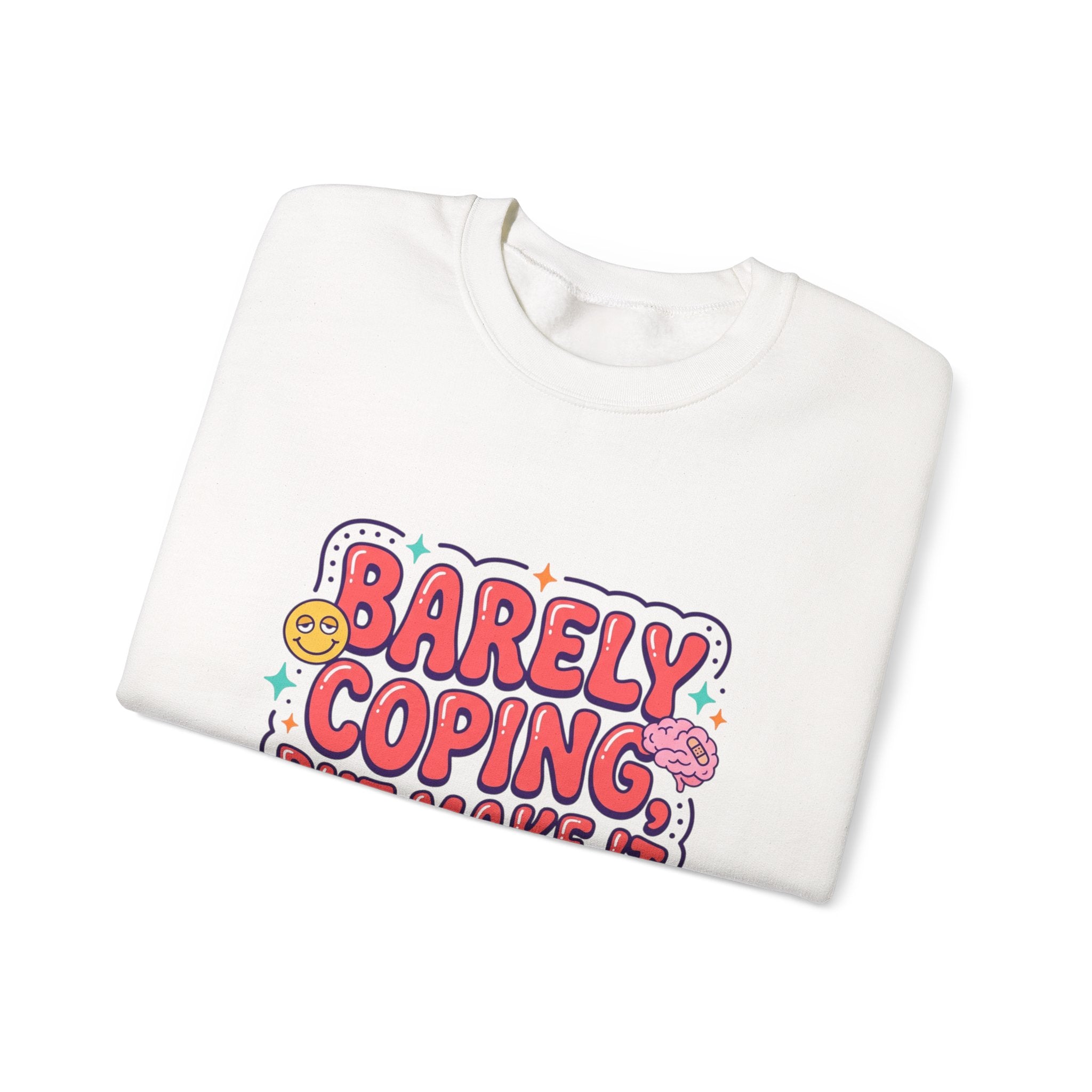 Barely Coping But Make It Aesthetic Sweatshirt | mental health humor, retro wavy text
