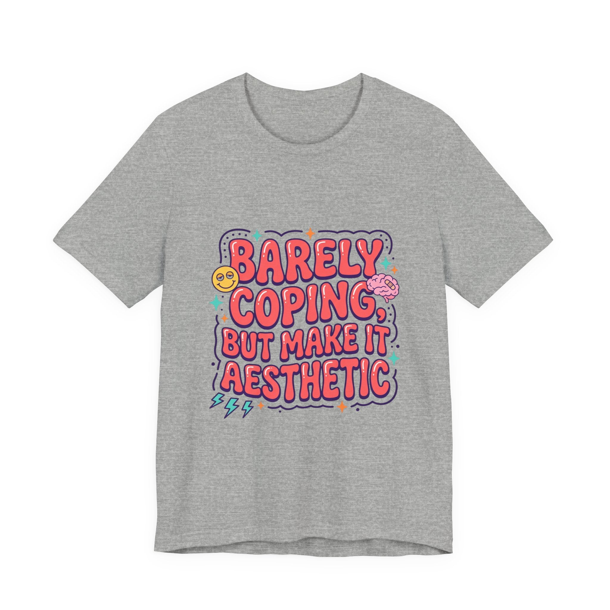 Barely Coping But Make It Aesthetic Tee | mental health humor, retro wavy text