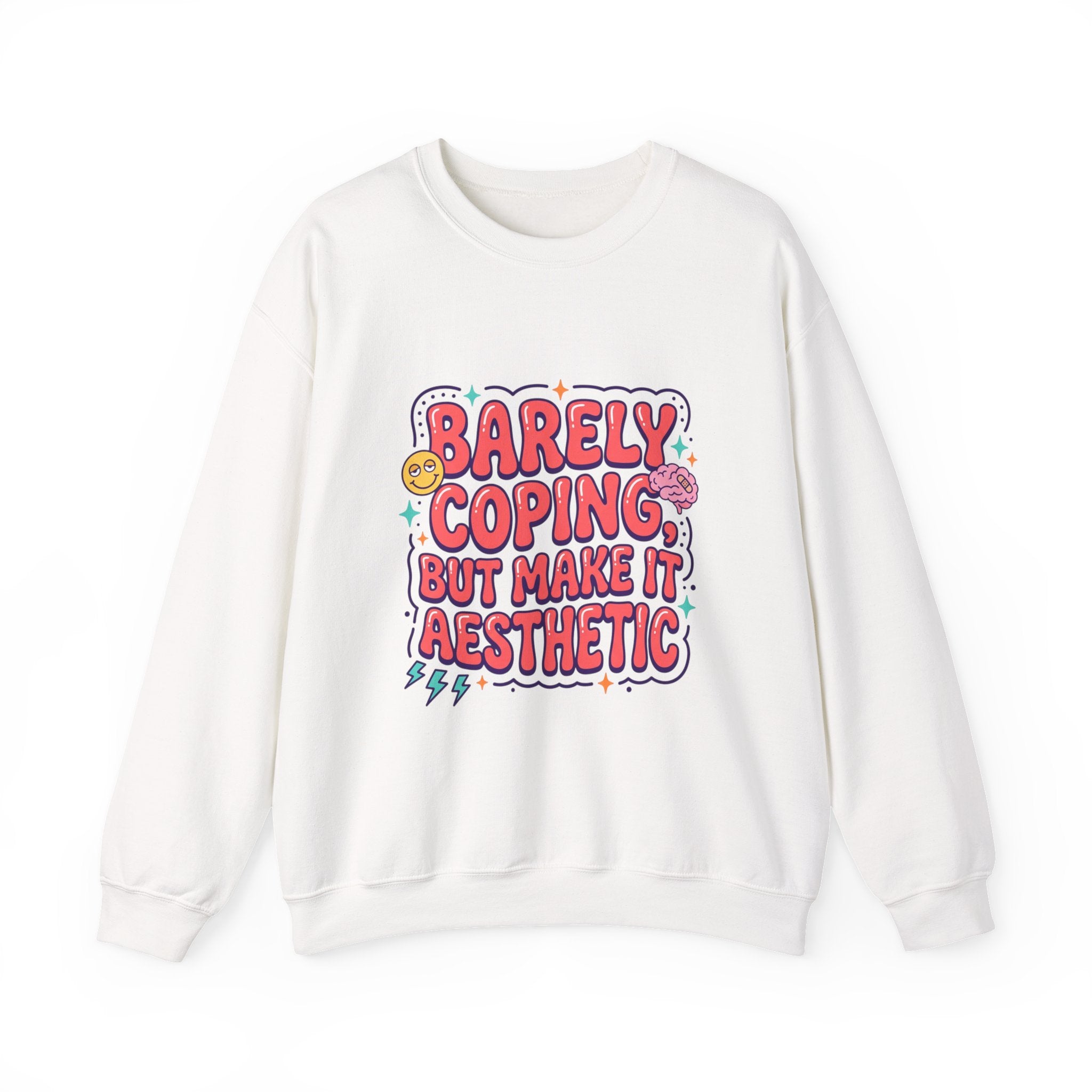 Barely Coping But Make It Aesthetic Sweatshirt | mental health humor, retro wavy text