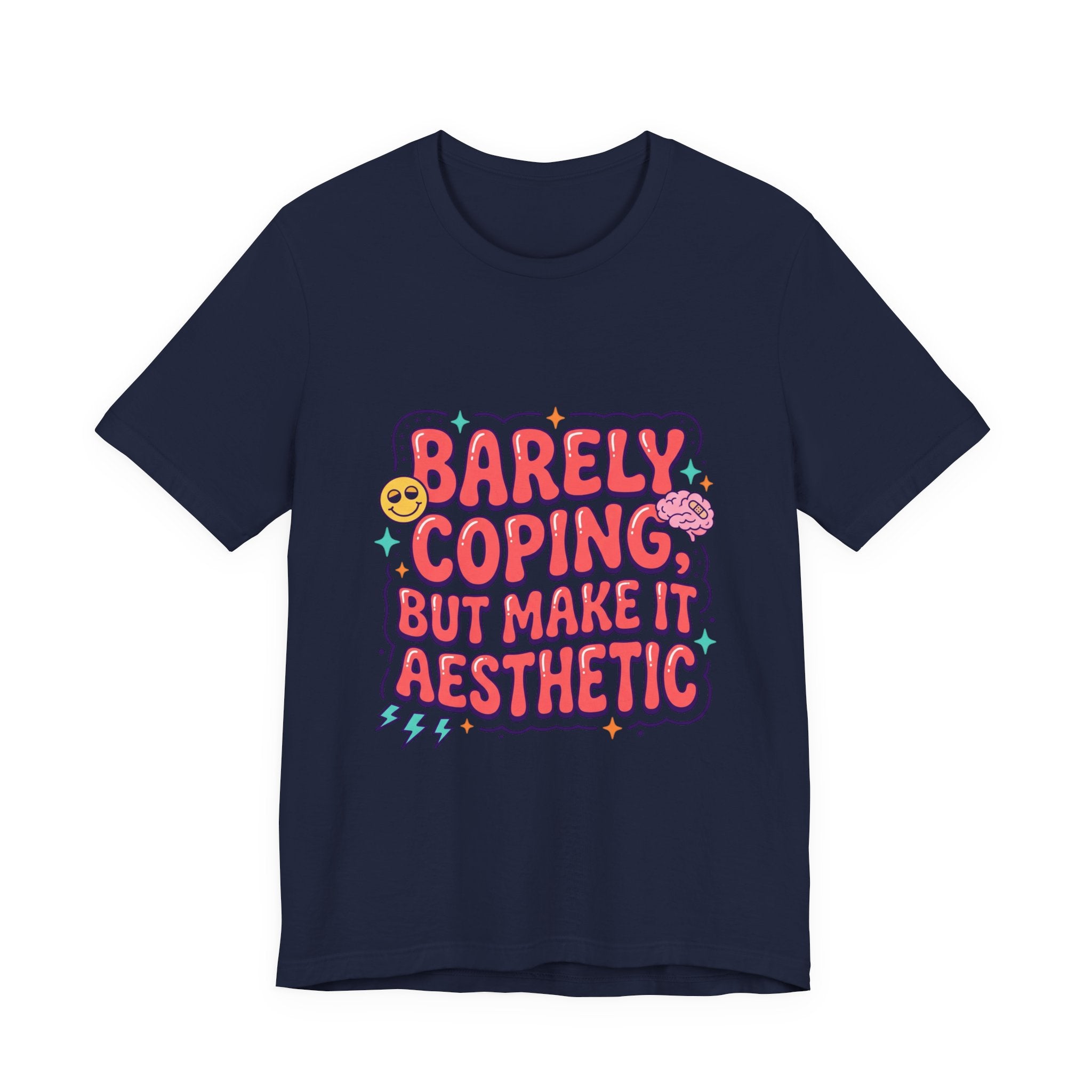 Barely Coping But Make It Aesthetic Tee | mental health humor, retro wavy text