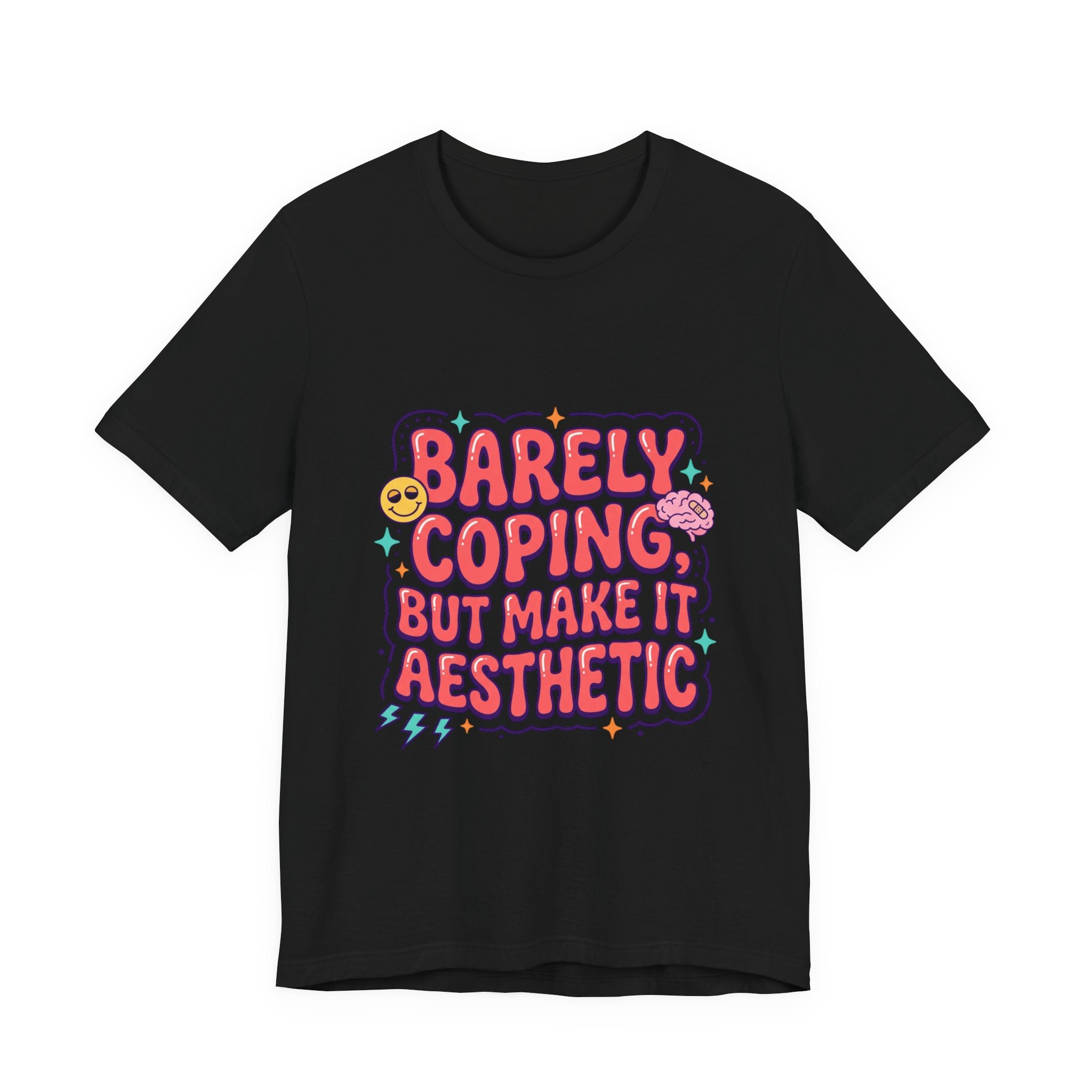 Barely Coping But Make It Aesthetic Tee | mental health humor, retro wavy text
